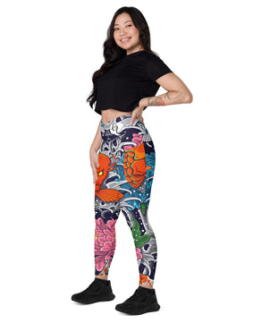 Koi fish pattern Crossover leggings with pockets