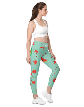 Watermelon hearts Crossover leggings with pockets