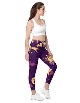 Galaxy pattern Crossover leggings with pockets