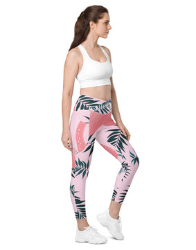 Flamingos pattern Crossover leggings with pockets