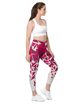 Red ruby mosaic Crossover leggings with pockets