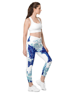 Wave patterned Crossover leggings with pockets