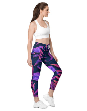 Jurassic jungle pattern Crossover leggings with pockets