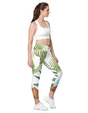 Coconut floral Crossover leggings with pockets