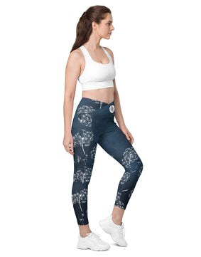 Blue reindeer Crossover leggings with pockets