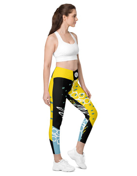 Yellow floral Crossover leggings with pockets