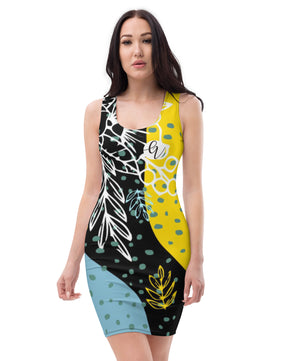 Yellow black floral Cut & Sew Dress