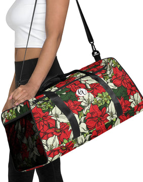 Red and white floral Duffle bag