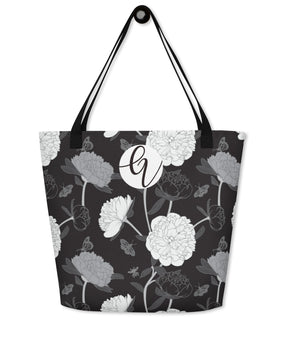 Viscose black fabric leaves All-Over Print Large Tote Bag