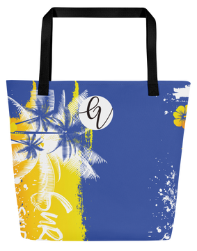 Blue yellow summer sports All-Over Print Large Tote Bag