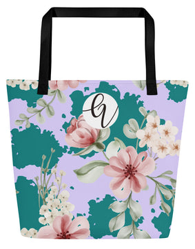 Peach forest floral All-Over Print Large Tote Bag