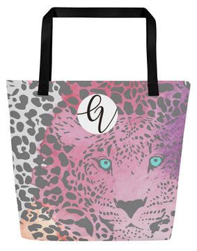 Ombre-black-leopard-print All-Over Print Large Tote Bag