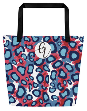 red blue leopard pattern All-Over Print Large Tote Bag