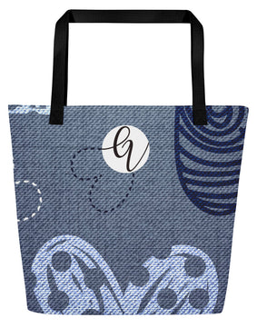 Grey heart All-Over Print Large Tote Bag