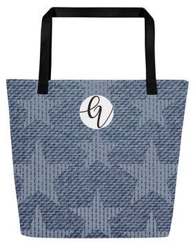 grey stars All-Over Print Large Tote Bag