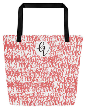 Red White Vintage All-Over Print Large Tote Bag