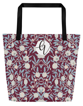 Red Floral All-Over Print Large Tote Bag