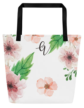 White flowery pattern All-Over Print Large Tote Bag