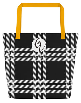 Black plaid All-Over Print Large Tote Bag