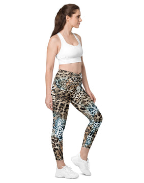 Tiger skin Crossover leggings with pockets