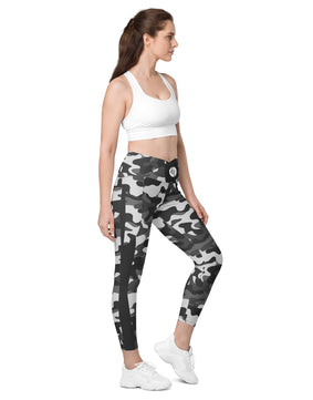 Grey black army Crossover leggings with pockets