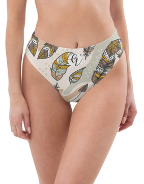 Feather floral high-waisted bikini bottom