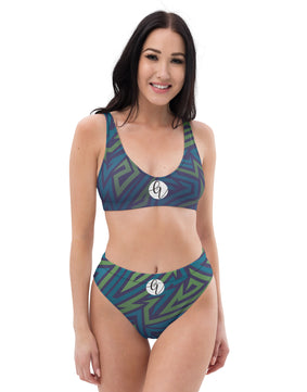 Blue green linear high-waisted bikini