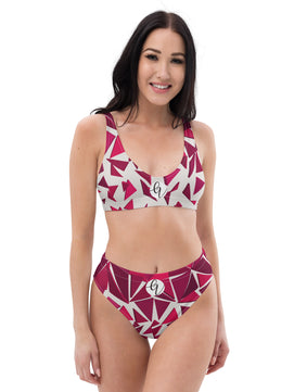 Red ruby mosaic high-waisted bikini