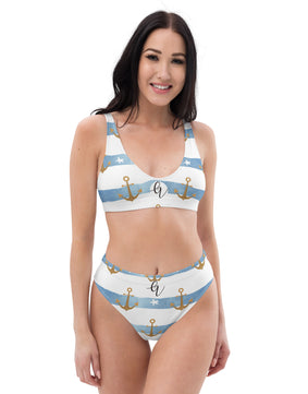 Anchor stripes high-waisted bikini