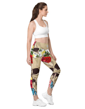 Skeletal flower Leggings with pockets