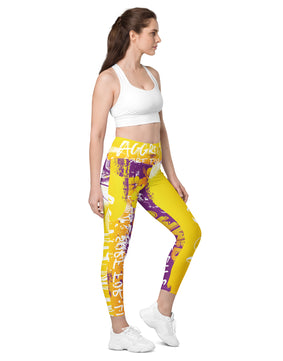 Yellow purple summers Leggings with pockets