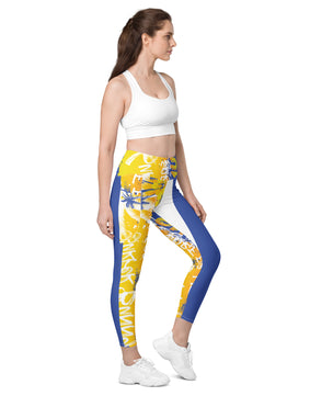 Blue yellow summers Leggings with pockets