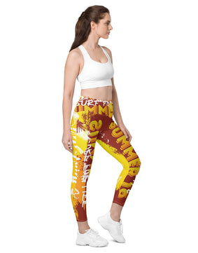 Brown yellow summers Leggings with pockets