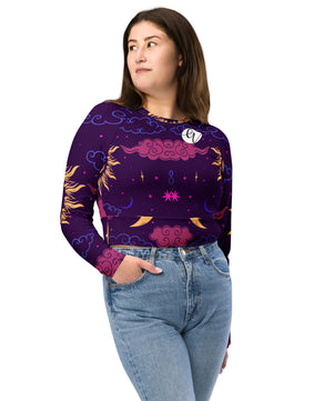 Galaxy pattern Recycled long-sleeve crop top