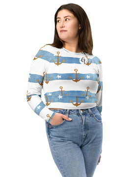 anchor stripes Recycled long-sleeve crop top