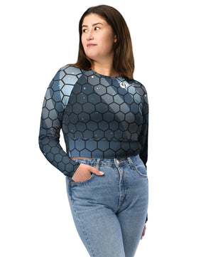 Blue hexagone Recycled long-sleeve crop top