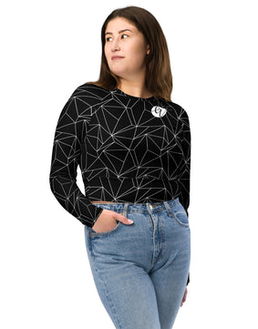 black and white abstract Recycled long-sleeve crop top