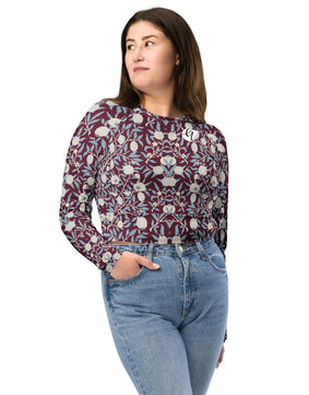 Red Floral Recycled long-sleeve crop top