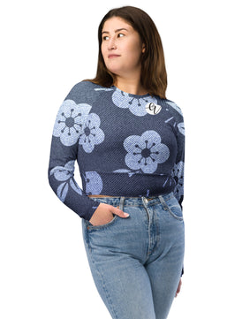 Grey floral Recycled long-sleeve crop top