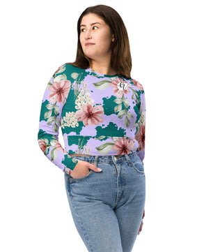 Peach forest floral Recycled long-sleeve crop top