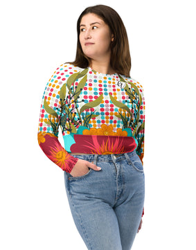 Floral framed Recycled long-sleeve crop top