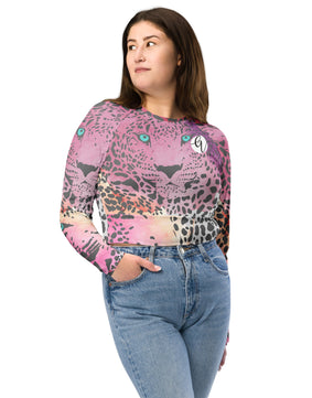 ombre black leopard print Recycled long-sleeve crop top