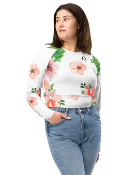 white flowery pattern Recycled long-sleeve crop top