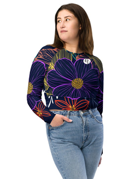 navy floral Recycled long-sleeve crop top