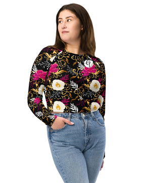 Floral Pattern Recycled long-sleeve crop top