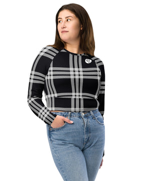 Black plaid Recycled long-sleeve crop top