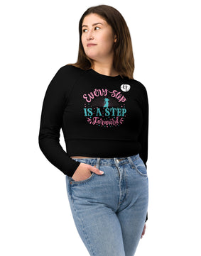 Every step is the step forward Recycled long-sleeve crop top