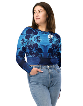 Blue floral Recycled long-sleeve crop top