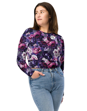 Purple flowers Recycled long-sleeve crop top