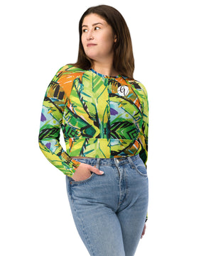 Green leaves Recycled long-sleeve crop top